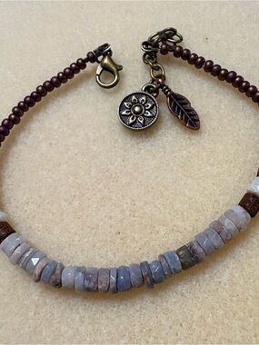 Rare shades of grey Australian Opal Bracelet Raw opal, bronze findings